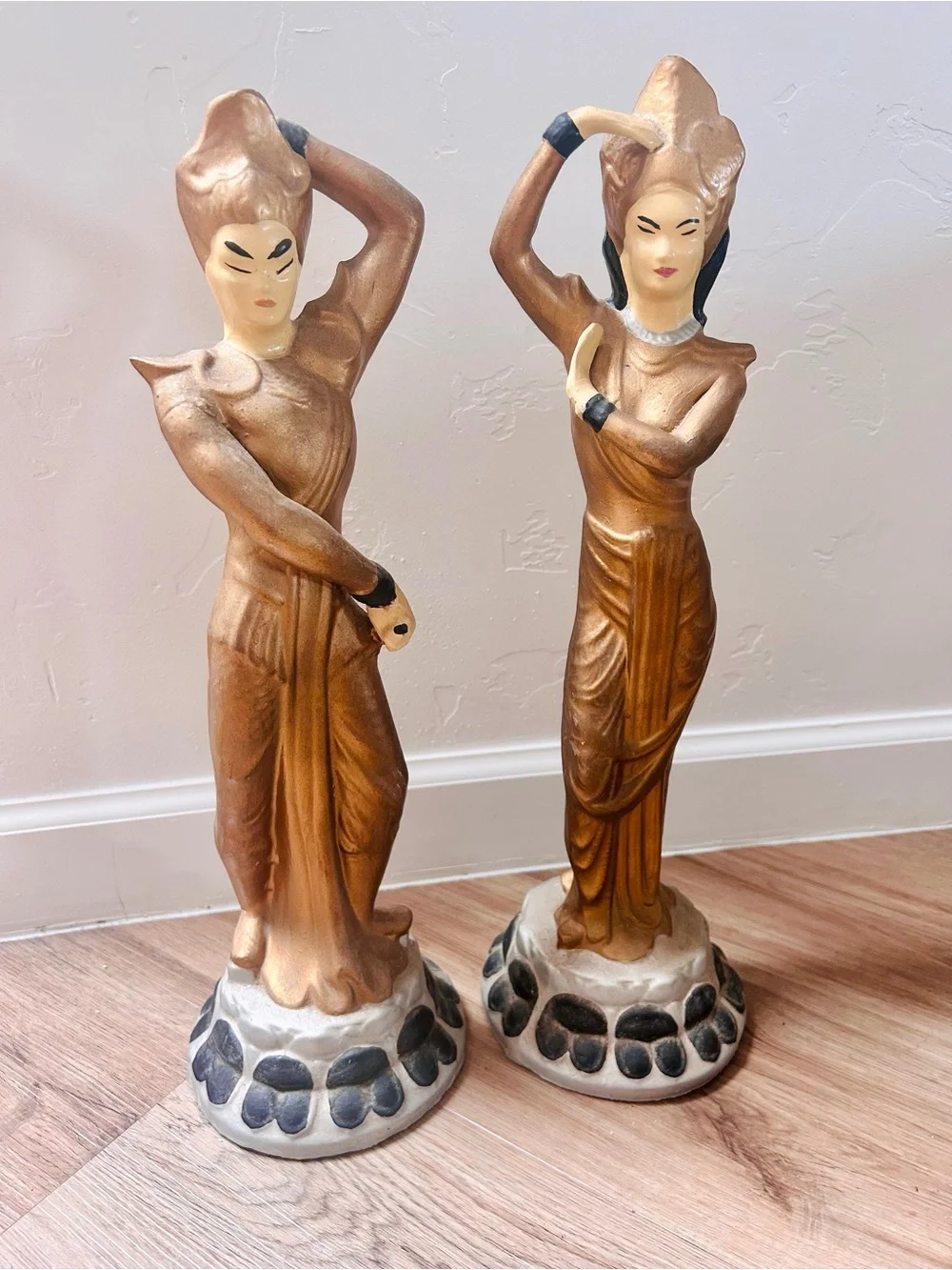 VTG 1950s Mid Century Balinese Dancer Figurines Pair Gold 17